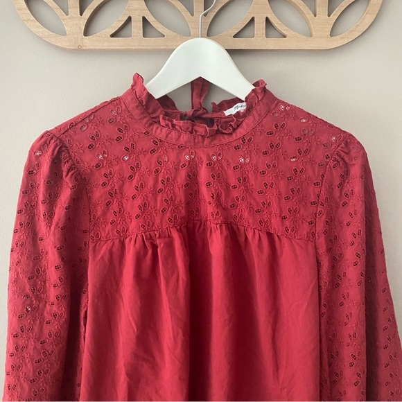 Madewell Pieced Eyelet Mockneck Ruffle Top Red Sz Small - Picture 2 of 10